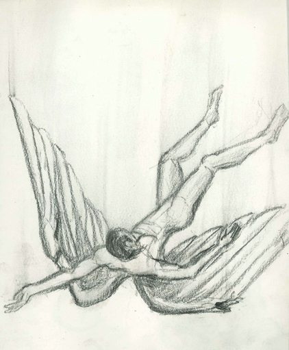 Original pencil sketch for 'Falling Angel'
