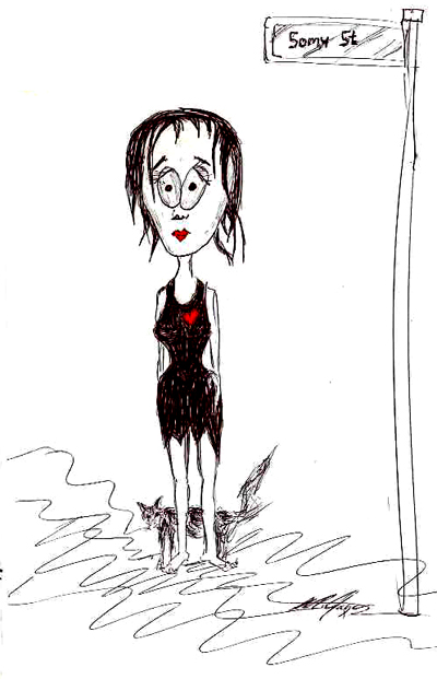 Ink pen caricature doodle of my sweetheart - 2008